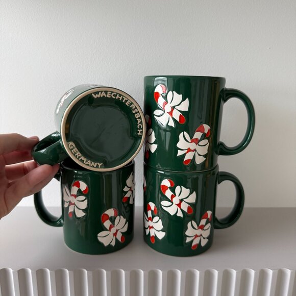 Vintage Waecherbach Germany Green Candy Cane Mugs Set of 4 - Picture 3 of 4